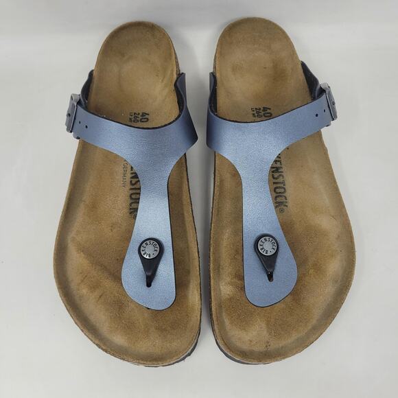 Birkenstock Gizeh Sandals EU40 US9 Gray Metallic Thong Comfort Cozy Slip On - Picture 6 of 11